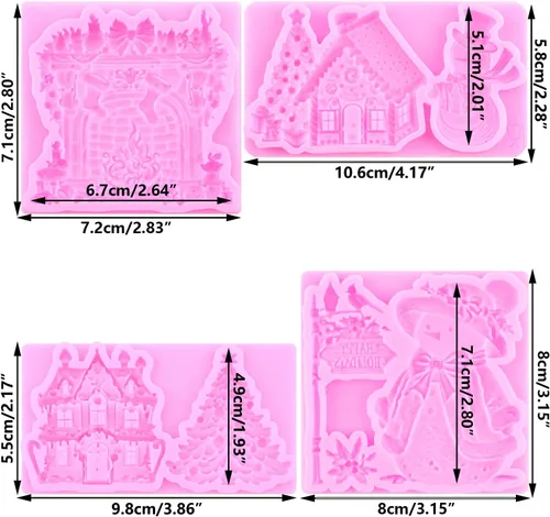 Vista 2 de Mujiang Moldes de silicona de muñeco de nieve de Navidad, molde 3D para castillo de Navidad, moldes de chimenea para decoración de pasteles