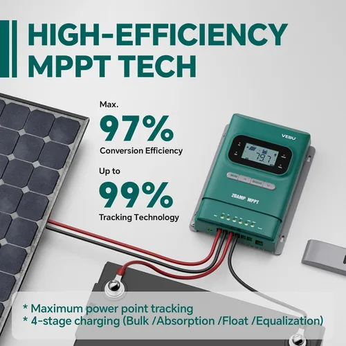 Vista 2 de MPPT Controlador de carga solar - Controladores de carga para paneles solares - 50V, 20 amperios, 12/24 voltios