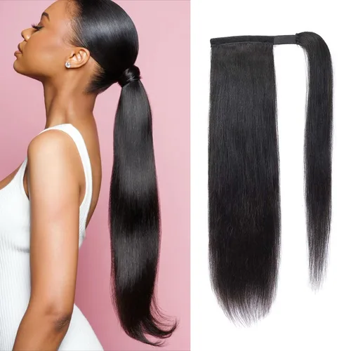 Vista 22 de Cola de Caballo de Cabello Humano Corto Rizado Crespo Envolvente con Clips Extensiones de Cola de Caballo de Pasta Mágica 120g/juego Pieza