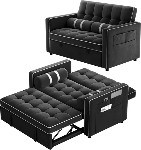 Vista 3 de Pipishell - Sofá cama convertible 3 en 1, sofá cama extraíble para sala de estar con puertos USB y bolsillos laterales, respaldo ajustable, de Negro