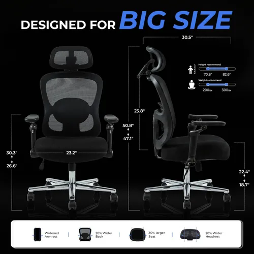 Vista 2 de Silla de oficina ergonómica grande y alta, silla de escritorio