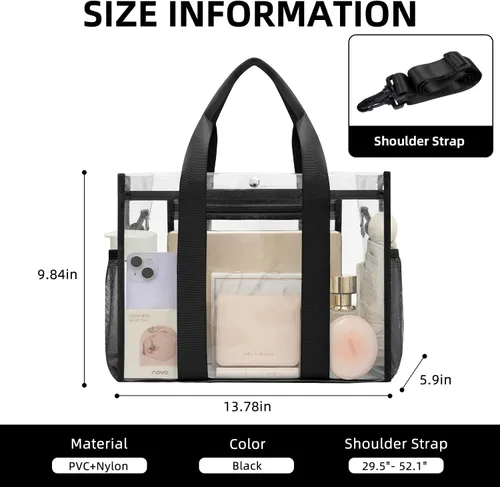 Vista 2 de BAGAIL Bolsa transparente, aprobada para estadios, con bolsillo interior, bolsa de viaje transparente para eventos deportivos, conciertos, trabajo