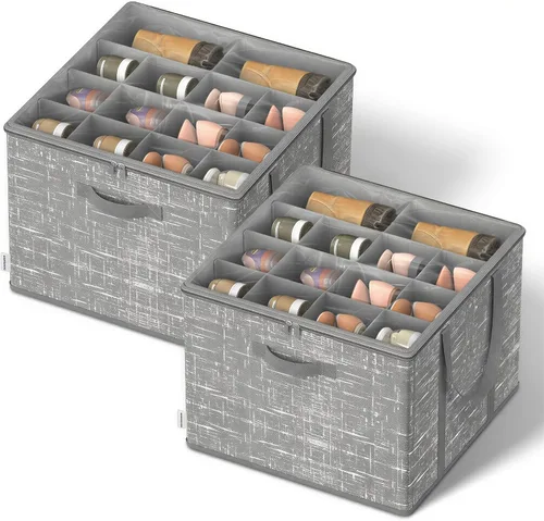 Vista 11 de SONGMICS Organizador de zapatos para armario, caja organizadora de zapatos de tela con divisores ajustables, compartimentos de almacenamiento