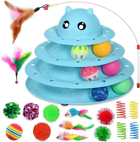 Vista 13 de UPSKY Juguete Rodillo para Gatos Tornamesa de 3 Niveles Juguete para Gatos con Pelotas con Seis Pelotas Coloridas Juguetes Interactivos para Gatitos