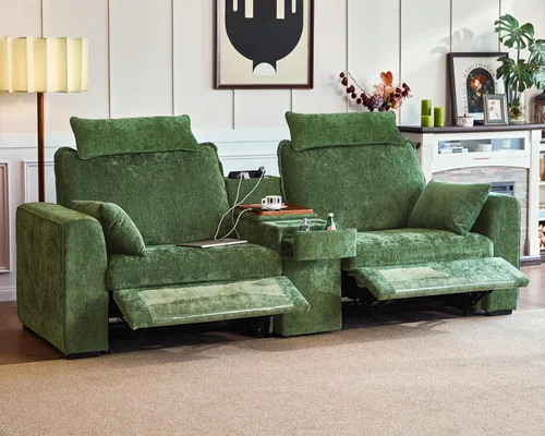 Vista 41 de Sofá reclinable eléctrico de 102.8 pulgadas con reposacabezas, sofá reclinable modular Cloud de gran tamaño con mesa, cajón de almacenamiento
