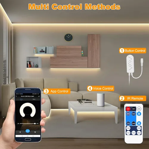 Vista 4 de Tatazone - Tira de luces LED inteligente COB de 2000K color naranja con aplicación y control remoto, 16.4 pies, tira de luz LED WiFi amarilla