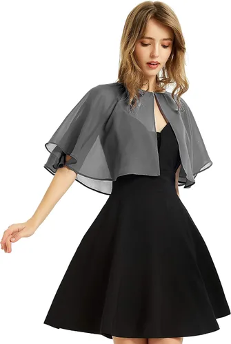 Vista 11 de Chal de gasa suave para mujer, envolturas, chal corto para vestido de noche, boda, capa, bolero, cubierta estilo flapper Negro