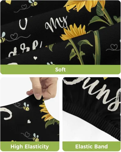 Vista 4 de Funda elástica para silla de bar con diseño de girasoles y flores de granja vintage, a cuadros negros, extraíble, lavable, para cocina, comedor