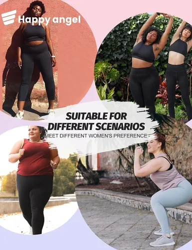 Vista 5 de Happy.angel Leggings de talla grande con bolsillos para mujer, pantalones capri de entrenamiento de yoga de cintura alta, mallas recortadas 3X 4X