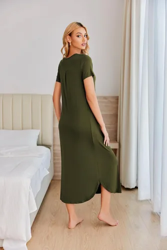 Vista 3 de Ekouaer Camisones largos para mujer, vestido de casa, talla grande, ropa de dormir plisada, ropa de descanso de longitud completa S-4XL