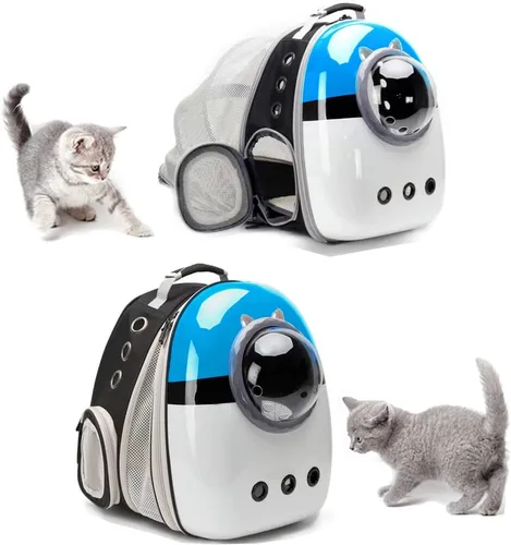 Vista 3 de Mochila expandible para gatos, mochila para gatos, gatitos y cachorros pequeños, mochila de burbujas aprobada por aerolíneas, cápsula espacial Azul