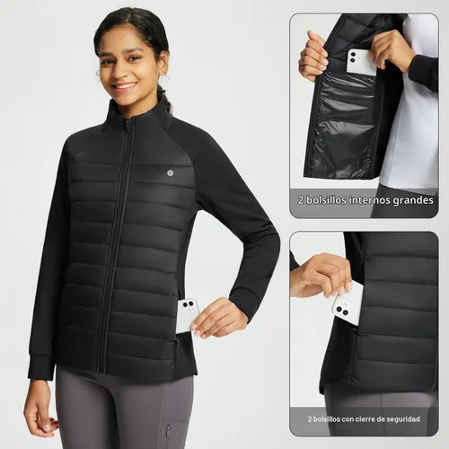 Vista 6 de baleaf Chamarra de invierno para mujer, ligera, resistente al agua, acolchada, para correr, con bolsillos con cremallera, para otoño, clima frío