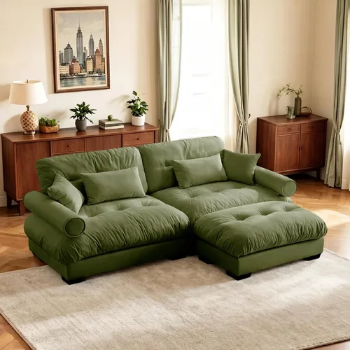 Vista 92 de Sofá biplaza de 93.7 pulgadas, sofá modular de 2 plazas, sofás seccionales grandes de color beige y blanco para sala de estar, juego de sofá
