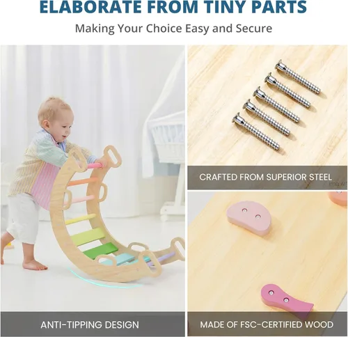 Vista 7 de BlueWood Pikler - Juego de triángulos de madera para niños pequeños, escalador plegable 7 en 1 para interiores para niños, juego de filosofía