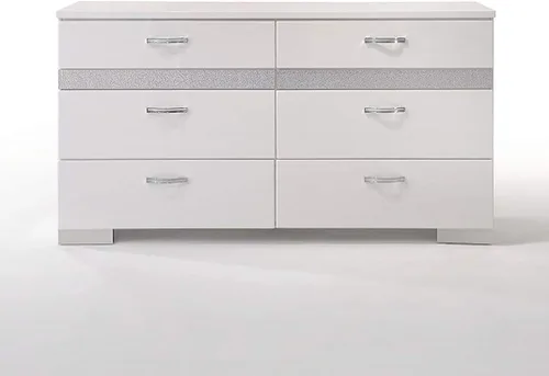 Vista 4 de Acme Cómoda clásica de madera de 63 pulgadas de largo con 6 cajones y 2 cajones ocultos para joyas, organizador de almacenamiento para dormitorio