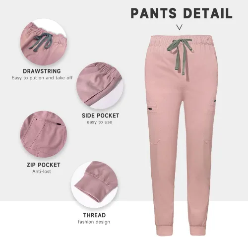 Vista 5 de niaahinn Conjunto de ropa quirúrgica para mujer, uniformes de enfermería de colores sólidos, cuello en V, camiseta médica clásica y pantalones