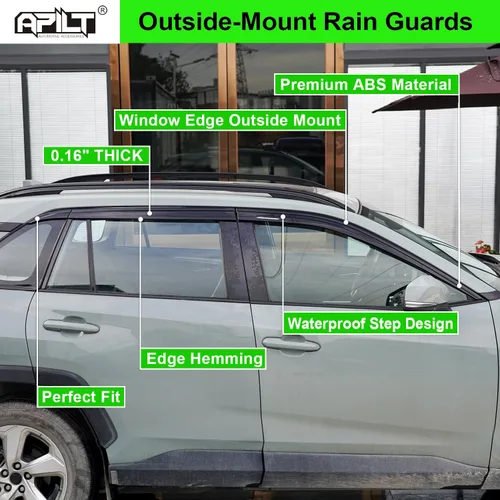 Vista 2 de Deflectores contra viento y lluvia montados en el exterior, viseras para ventanas para Toyota RAV4 2019-2025 de tamaño completo, deflectores