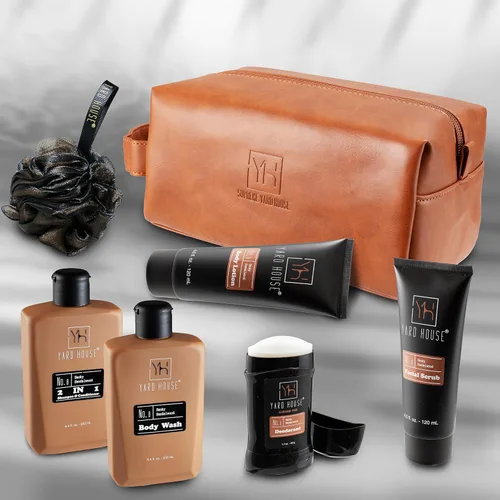 Vista 5 de Yard House Canasta de regalo de baño y cuerpo de lujo para hombres - Sándalo ahumado - Kit de cuidado de la piel totalmente natural para hombres