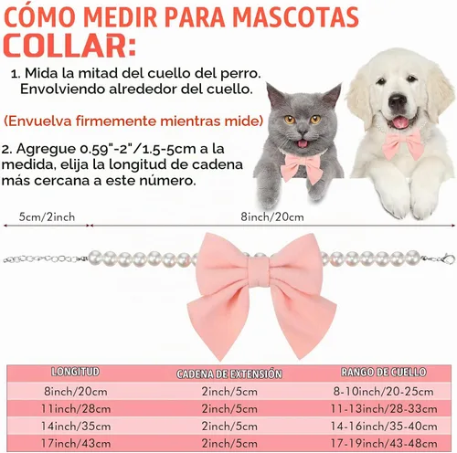 Vista 2 de LEIFIDE Collar de perlas para perro, joyería con colgante de lazo rosa, collares de perlas elegantes, collar ajustable para perros y gatos, collar