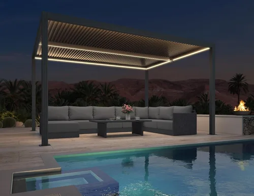 Vista 39 de PURPLE LEAF - Pérgola con listones de 10 x 12 pies, sistema de drenaje 94AS para patio, color gris Premium All-Aluminum Rustproof Build, Modern