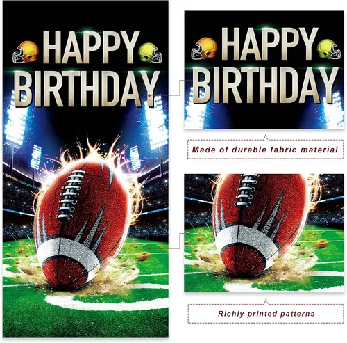 Vista 3 de Cartel de fútbol americano con texto en inglés "Happy Birthday", para jugadores de rugby, decoración de fondo de bandera para fanáticos de primer