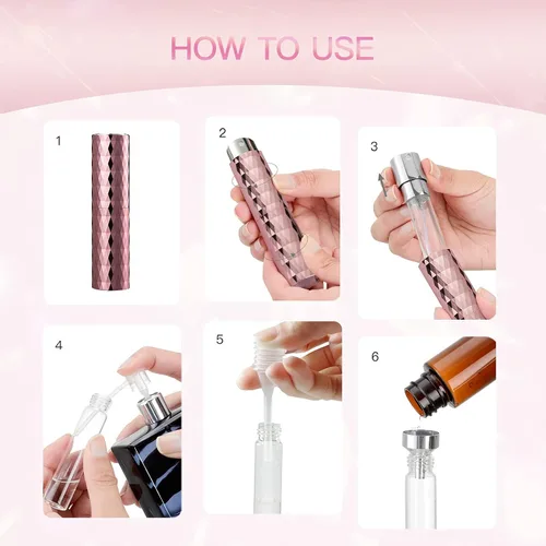 Vista 6 de LISAPACK Botella de spray de perfume atomizador 8ML (3 PCS) Dispensador de colonia vacío portátil (negro, plata, rosa)