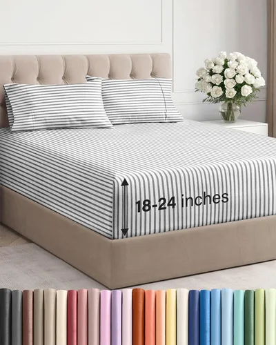 Vista 23 de Sábanas individuales de bolsillo extra profundo, sábanas transpirables y refrescantes de 3 piezas, juego de sábanas de lujo para hotel, suaves, sin