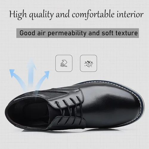 Vista 2 de Zapatos Oxford planos de cuero para hombre, zapatos casuales con cordones, zapatos de moda para caminar, negocios, oficina, fiesta, mocasines cómodos