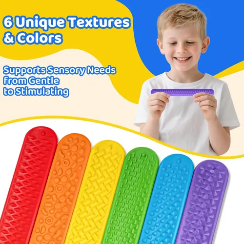 Vista 3 de Pulseras texturizadas – 6 juguetes sensoriales de silicona para niños, adolescentes y adultos – Herramientas calmantes para autismo, TDAH, ansiedad