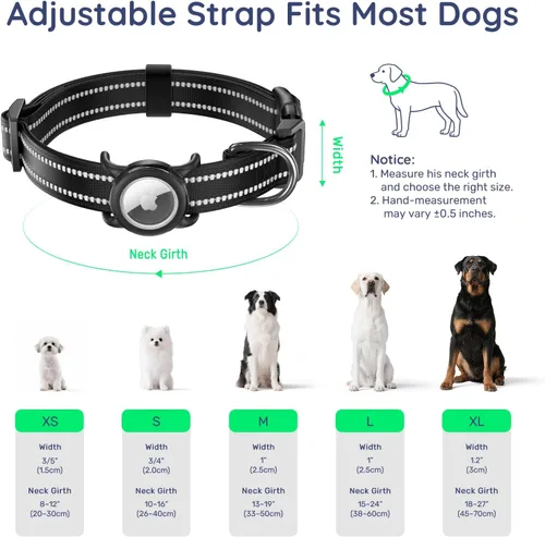 Vista 5 de Collar de perro Airtag con código QR, collar reflectante para perro con soporte Airtag, acolchado suave y hebilla de bloqueo de seguridad ajustable