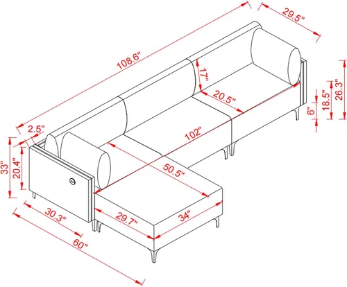 Vista 2 de Sofá modular convertible para sala de estar, moderno sofá en forma de L con otomana, sofás modulares de tela de 4 asientos con USB y bolsa