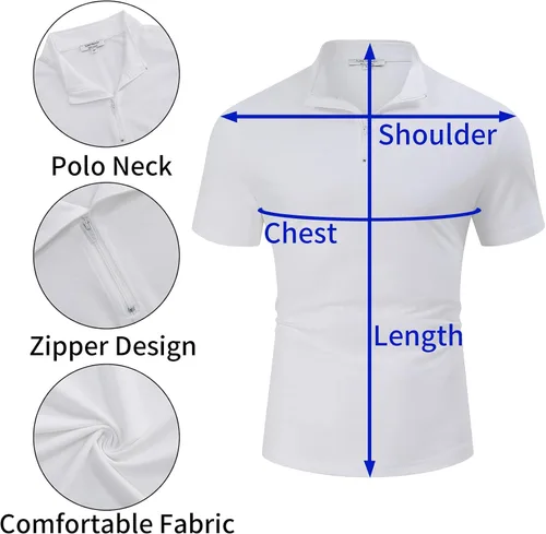 Vista 4 de TURETRENDY Conjunto de camisa polo y pantalones cortos para hombre, manga corta, cremallera, 2 piezas, traje de verano, casual, atlético, conjunto