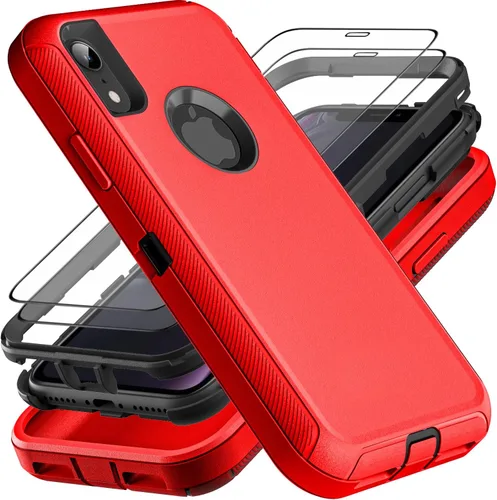 Vista 10 de YKHJKLEC Funda para iPhone XR, grado militar 3 en 1, resistente a los golpes, a prueba de caídas, polvo con 2 protectores de pantalla de vidrio Azul