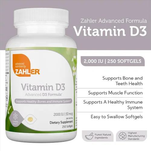 Vista 5 de Zahler - Cápsulas blandas avanzadas de vitamina D3 de 2000 UI (250 unidades) Kosher Vitamina D apta para vegetarianos para apoyo inmunológico