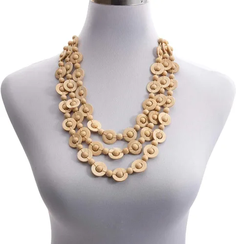 Vista 8 de Amosfun Collar de estilo bohemio retro para mujer, diseño de concha de coco, cuentas de madera tejidas a mano, joyería de moda de playa, dije