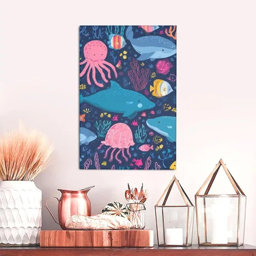 Vista 7 de Wall Art for Living Room Wall Decor Picture Marine Animals Canvases Painting Retro Farmhouse Posters Decorative Aesthetic Painting for Kitchen