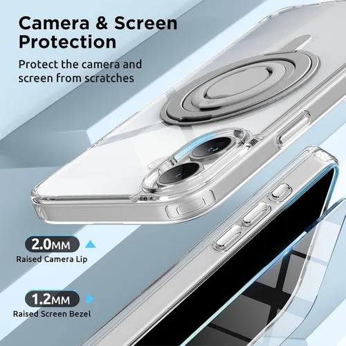Vista 3 de SURPHY Funda magnética de 360° para iPhone 16 con anillo para el dedo, compatible con MagSafe, con protector de pantalla, soporte de anillo y funda