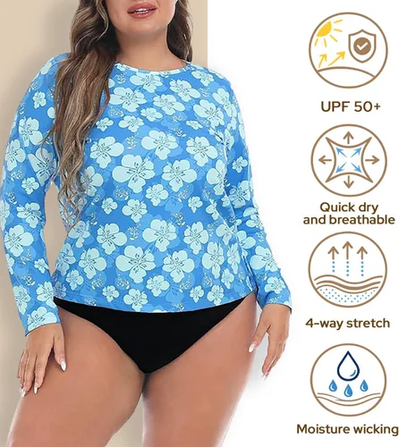 Vista 4 de HDE Camiseta de protección contra erupciones UPF 50 de manga larga Hibisco azul