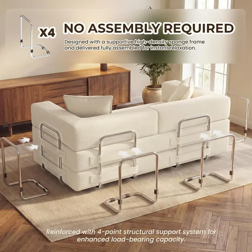 Vista 5 de GRUSIGN Sofá cama convertible 5 en 1 de 78 pulgadas, pana deshuesada, color Beige