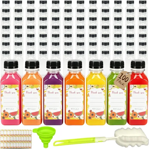 Vista 8 de 36 unidades de botellas de plástico de 8 onzas con tapas, botellas de jugo con tapas, recipientes reutilizables transparentes para bebidas a granel