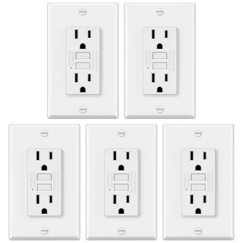 Vista 10 de ELECTECK Paquete de 5 Tomacorrientes GFCI de 15 Amperios, No Resistente a Manipulaciones, Receptáculos GFI Decorativos con Indicador LED Botón