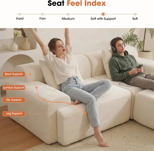 Vista 6 de Sofá modular de 84 pulgadas, sofá sin hueso de asiento profundo de Beige