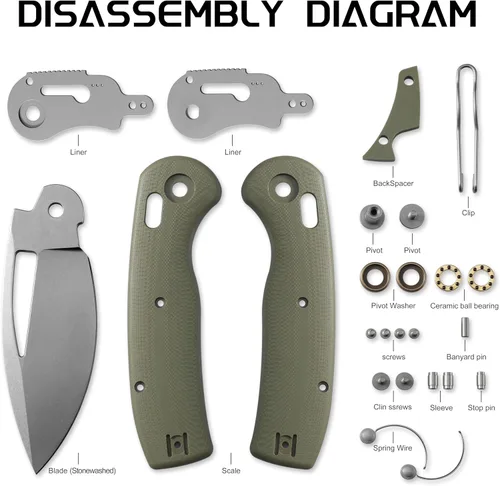 Vista 5 de Petrified fish PFP13 Viper Cuchillo Plegable, Hoja de Acero K110 Negro Lavado a la Piedra de 3.5", Mango G10 Cuchillo de Bolsillo para Camping EDC
