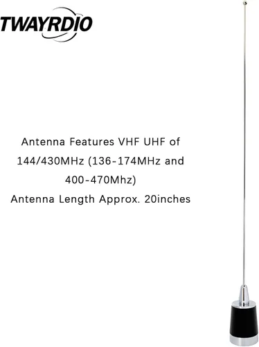 Vista 2 de TWAYRDIO Antena NMO de Doble Banda, Antena Bidireccional de 144MHz VHF y 430MHz UHF para Radios Móviles Motorola Kenwood Icom Vertex Blackbox HYT