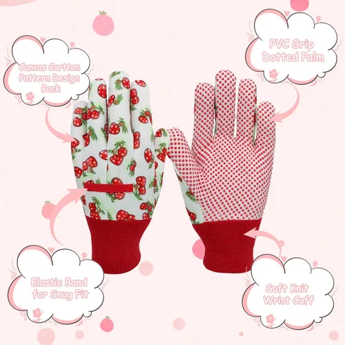 Vista 2 de Paquete de 3 pares de guantes de jardín para niños, guantes de jardinería para niños pequeños, regalos medianos para edades de 4 a 5 años, estilo 1