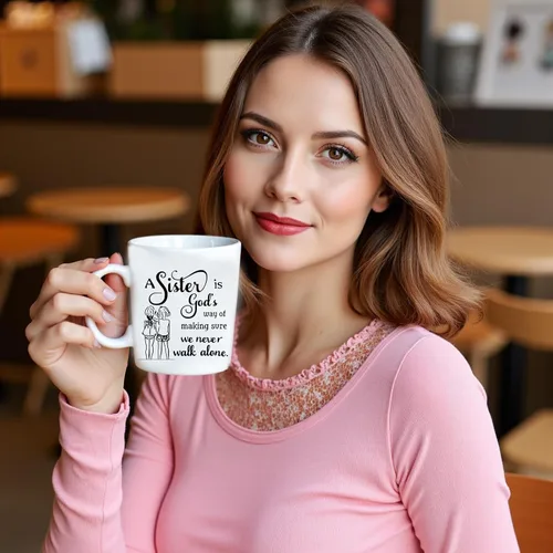Vista 6 de Taza de café divertida de 11 onzas para regalar a la hermana, taza de té de cerámica para mujeres, regalo perfecto para el día de la madre, Navidad