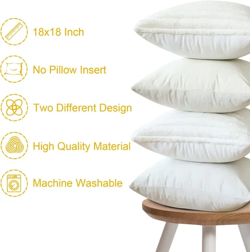 Vista 5 de OTOSTAR Juego de 4 fundas de almohada decorativas de felpa de piel sintética de 18 x 18 pulgadas, fundas de almohada de lujo suaves a rayas mullidas