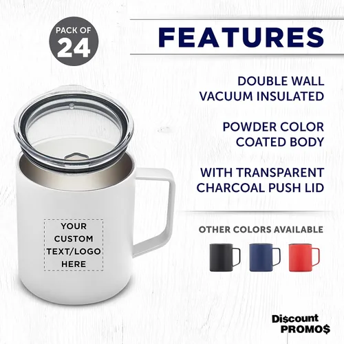 Vista 2 de Kenai - Tazas de viaje personalizadas con recubrimiento en polvo, 13.5 onzas, juego de 24, paquete personalizado a granel, doble pared, perfectas