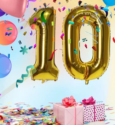 Vista 5 de Globos digitales dorados de 40 pulgadas, con número 10, globos de helio para decoraciones de fiesta de cumpleaños y suministros para decoración