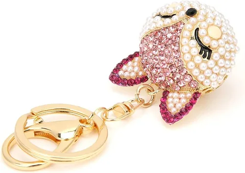 Vista 8 de plplaaoo Fluffy Ball Cute Queen Chains, Rhinestone Head Keyring, Lovely Key Ring Decorative, Pink Rhinestone Environmental Protective Keychains for